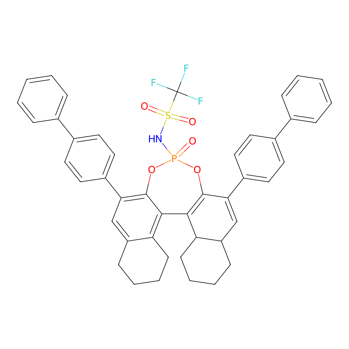 N-[(11bR)-2,6-Bis([1,1'-biphenyl]-4-yl)-8,9,10,11,12,13,14,15-octahydro-4-oxidodinaphtho[2,1-d:1',2'-f][1,3,2]dioxaphosphepin-4-yl]-1,1,1-trifluoromethanesulfonamide molecular structure, CAS 1261302-63-9