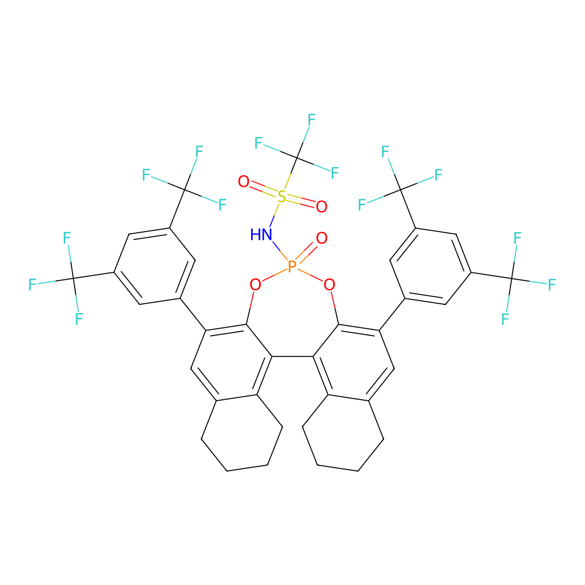 (11bR)-N-(2,6-Bis(3,5-bis(trifluoromethyl)phenyl)-4-oxido-8,9,10,11,12,13,14,15-octahydrodinaphtho[2,1-d:1',2'-f][1,3,2]dioxaphosphepin-4-yl)-1,1,1-trifluoromethanesulfonamide molecular structure, CAS 1261302-64-0