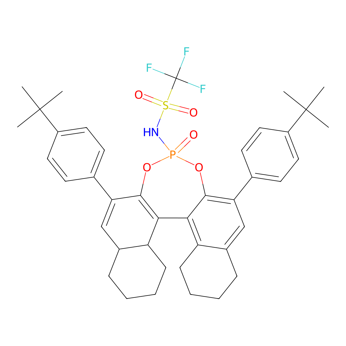 (R)-N-(2,6-Bis(4-(tert-butyl)phenyl)-4-oxido-7a,8,9,10,11,11a,12,13,14,15-decahydrodinaphtho[2,1-d:1',2'-f][1,3,2]dioxaphosphepin-4-yl)-1,1,1-trifluoromethanesulfonamide molecular structure, CAS 1261302-66-2