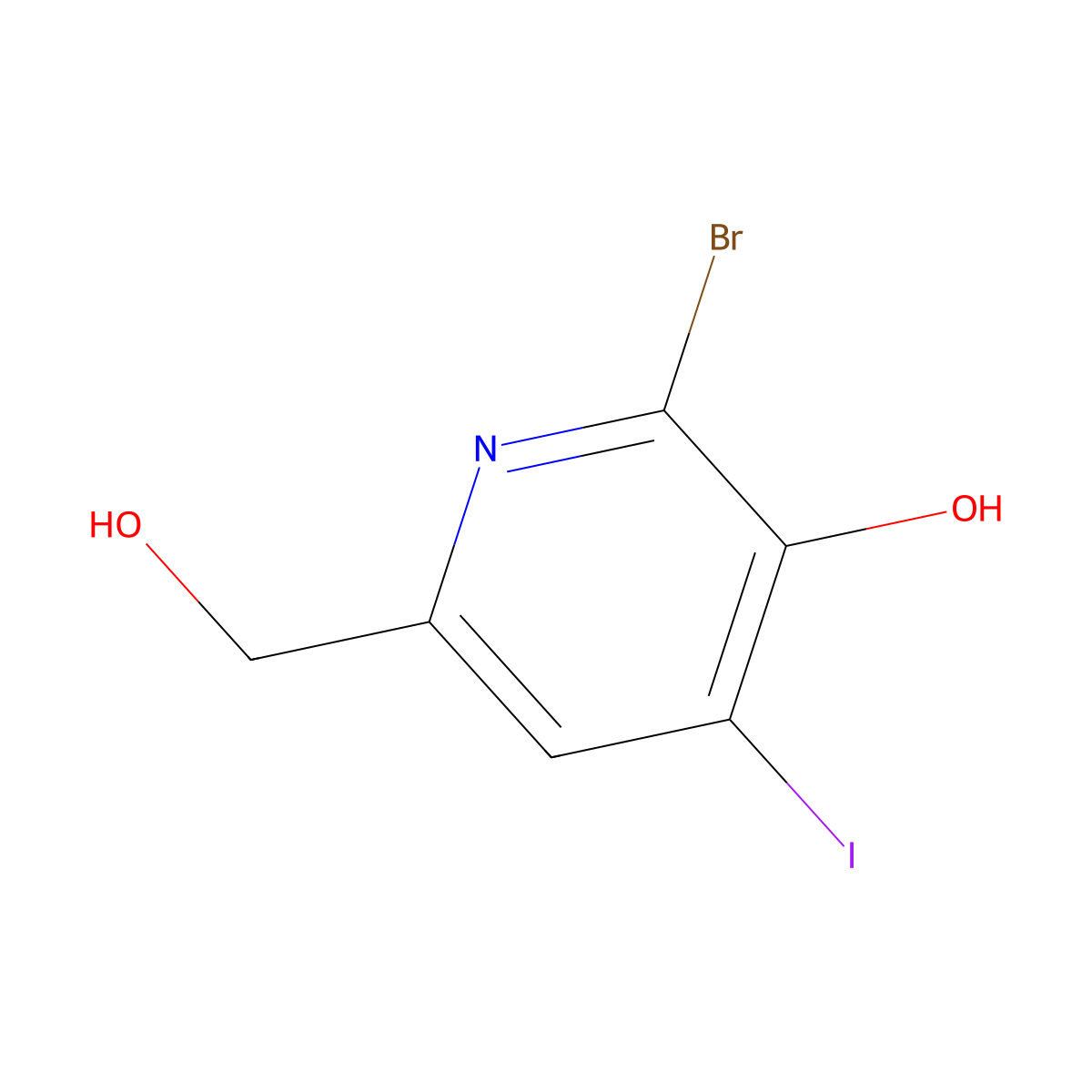 2-Bromo-6-(hydroxymethyl)-4-iodopyridin-3-ol molecular structure, CAS 1261365-32-5