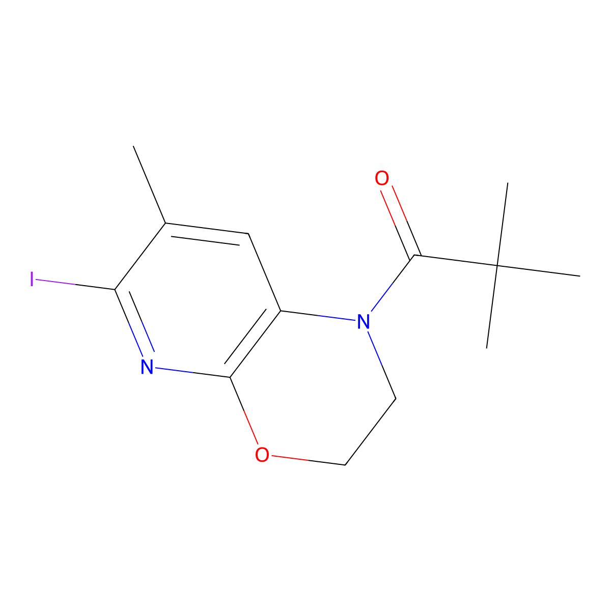 1-(6-Iodo-7-methyl-2,3-dihydro-1H-pyrido[2,3-b]-[1,4]oxazin-1-yl)-2,2-dimethylpropan-1-one molecular structure, CAS 1261365-43-8