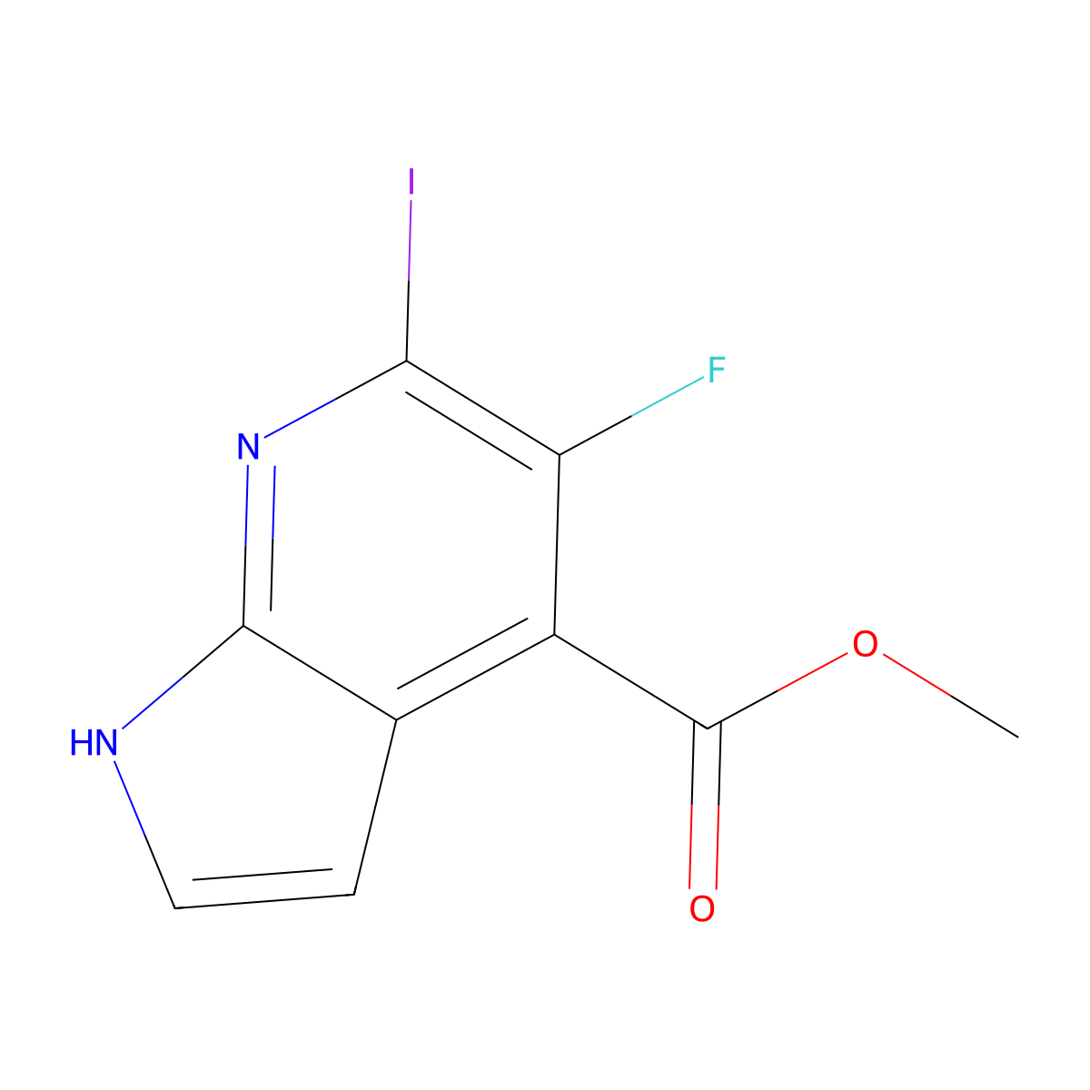 Methyl 5-fluoro-6-iodo-1H-pyrrolo[2,3-b]pyridine-4-carboxylate molecular structure, CAS 1261365-57-4