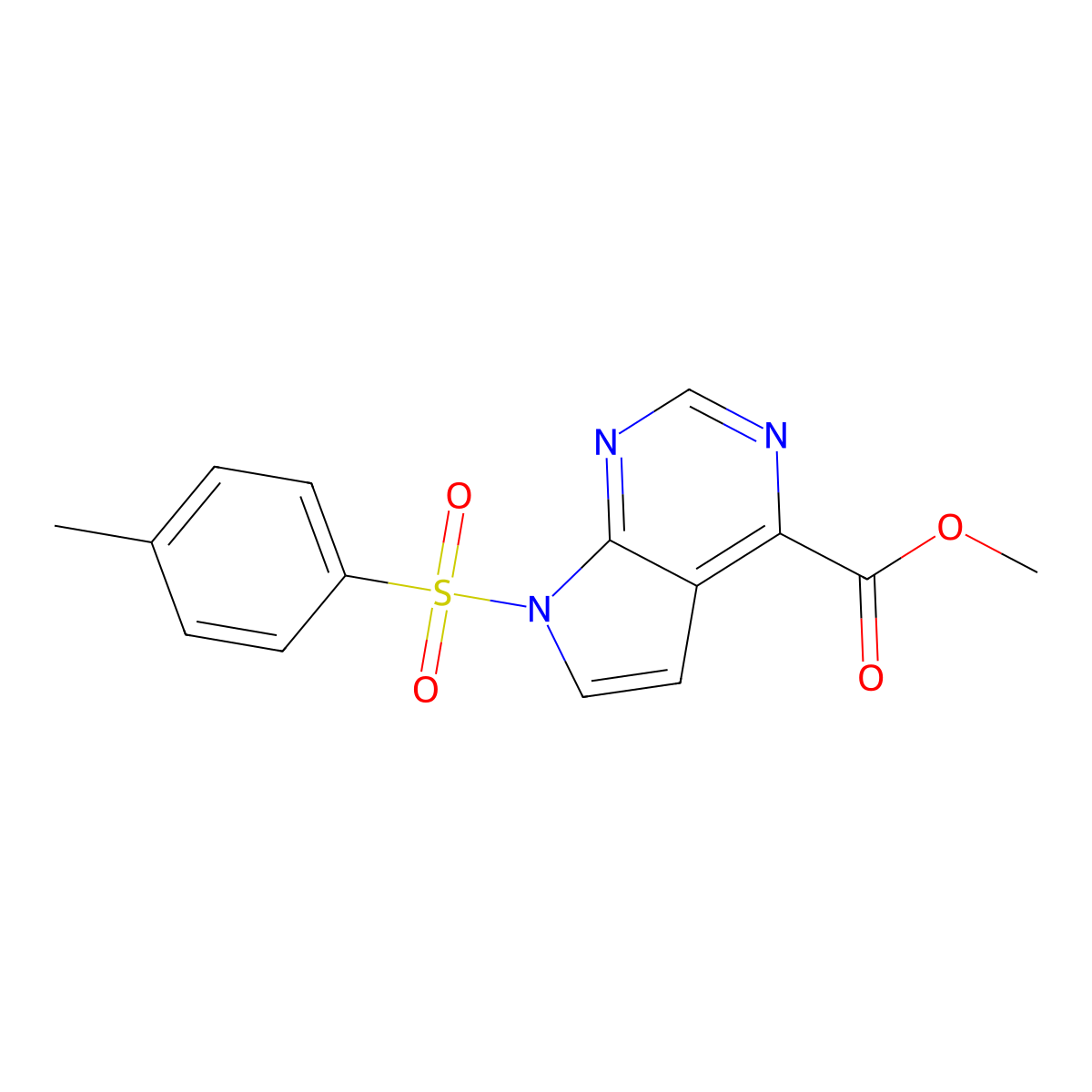 Methyl 7-tosyl-7H-pyrrolo[2,3-d]pyrimidine-4-carboxylate molecular structure, CAS 1261365-63-2