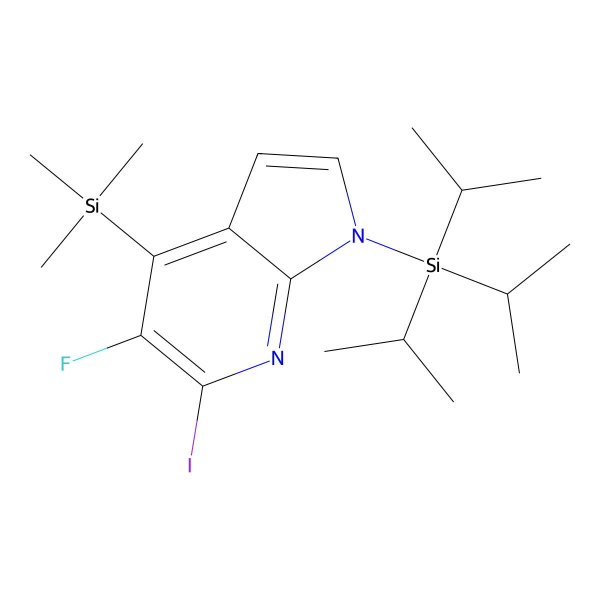 5-Fluoro-6-iodo-1-(triisopropylsilyl)-4-(trimethylsilyl)-1H-pyrrolo[2,3-b]pyridine molecular structure, CAS 1261365-70-1