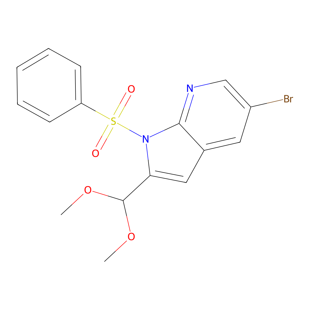 5-Bromo-2-(dimethoxymethyl)-1-(phenylsulfonyl)-1H-pyrrolo[2,3-b]pyridine molecular structure, CAS 1261365-83-6