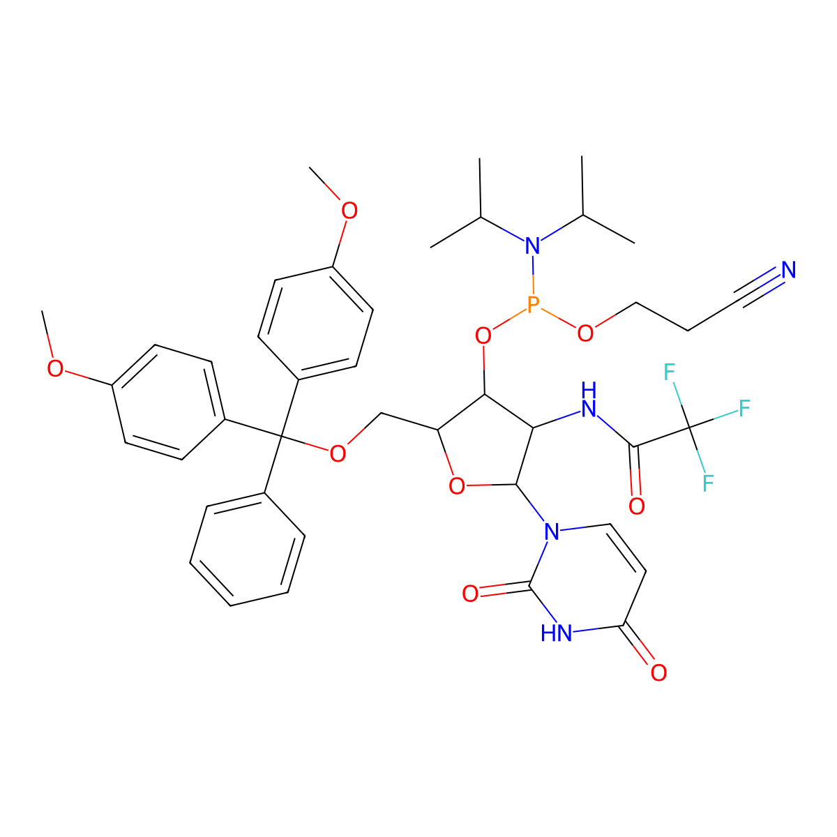 2'-Deoxy-2'-(N-trifluoroacetyl)amino-5'-O-dmtr-uridine 3'-ced phosphoramidite molecular structure, CAS 126139-44-4