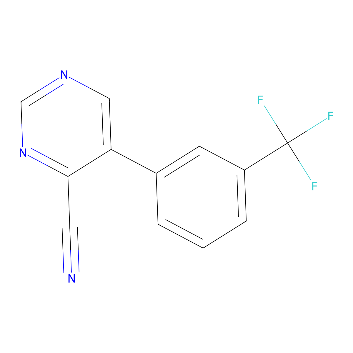 4-Cyano-5-(3-(trifluoromethyl)phenyl)pyrimidine molecular structure, CAS 1261436-85-4