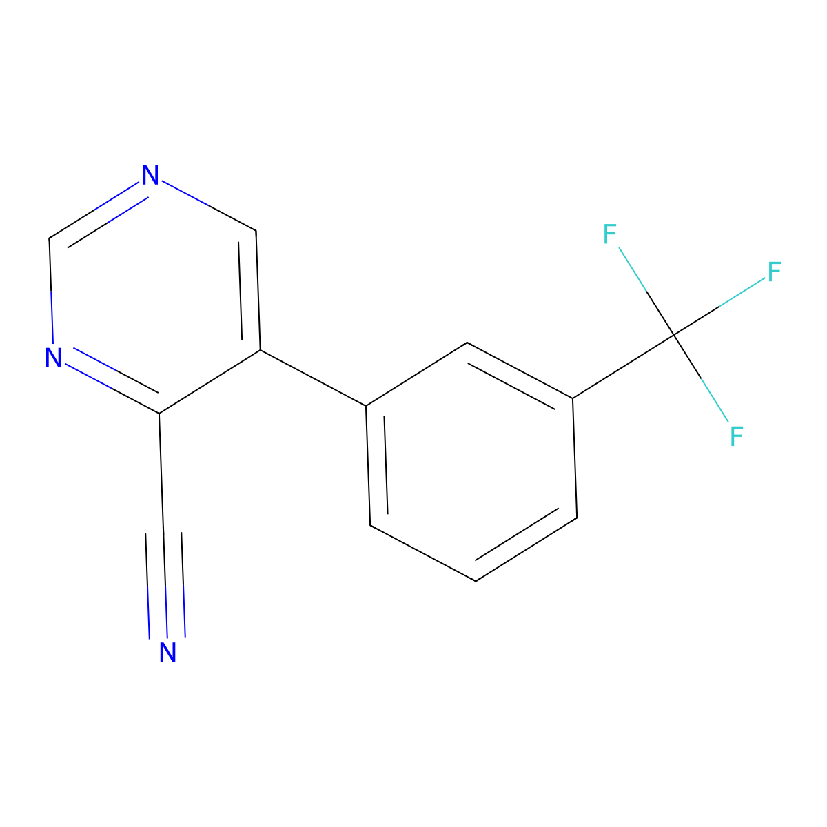 4-Cyano-5-(3-(trifluoromethyl)phenyl)pyrimidine molecular structure, CAS 1261436-85-4