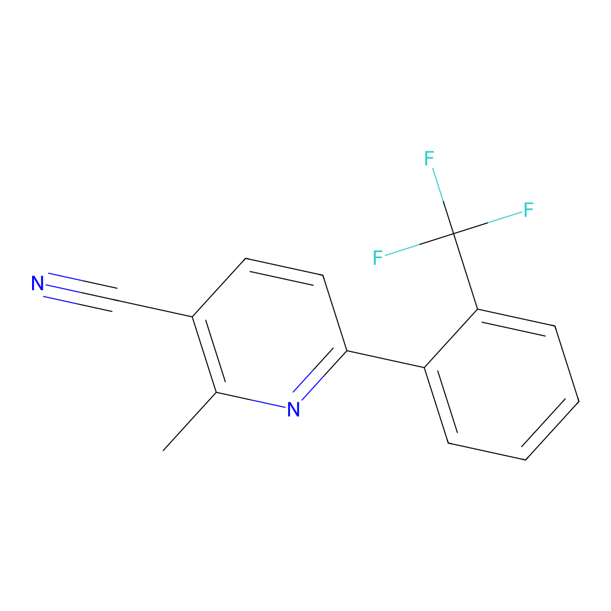 2-Methyl-6-(2-(trifluoromethyl)phenyl)nicotinonitrile molecular structure, CAS 1261441-75-1
