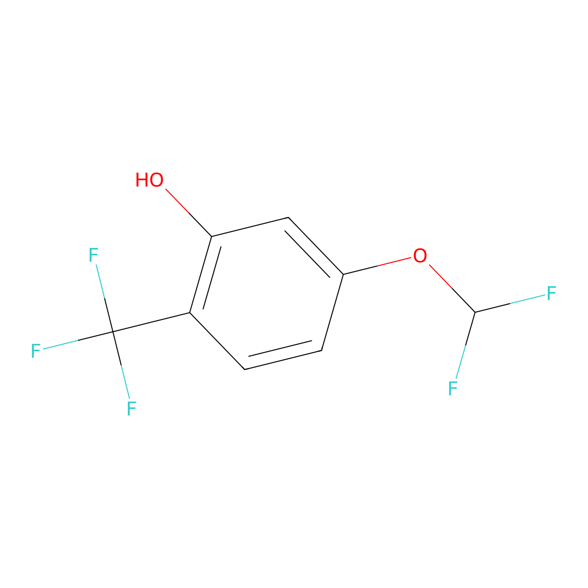 Phenol, 5-(difluoromethoxy)-2-(trifluoromethyl)- molecular structure, CAS 1261453-89-7