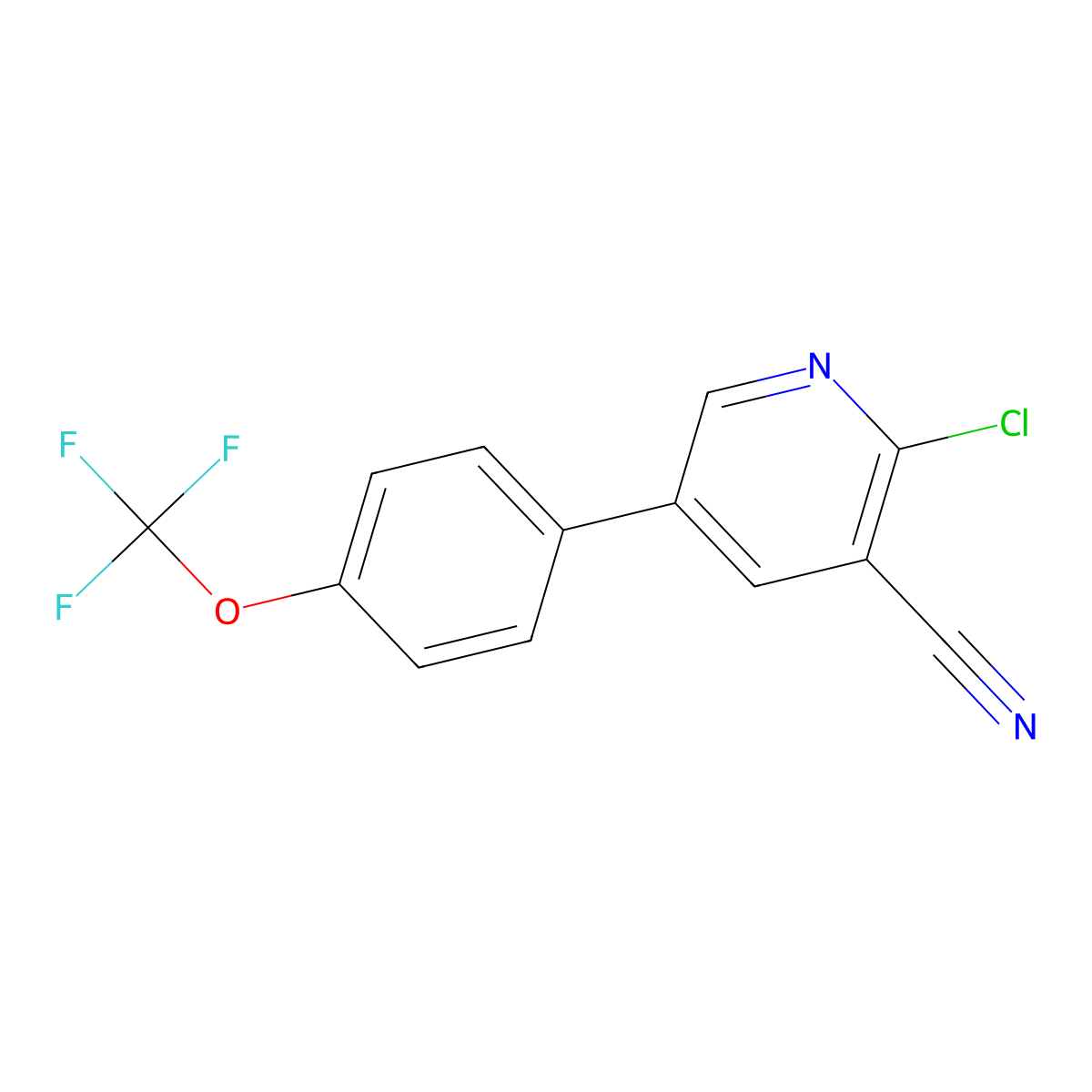 2-Chloro-5-(4-(trifluoromethoxy)phenyl)nicotinonitrile molecular structure, CAS 1261501-65-8