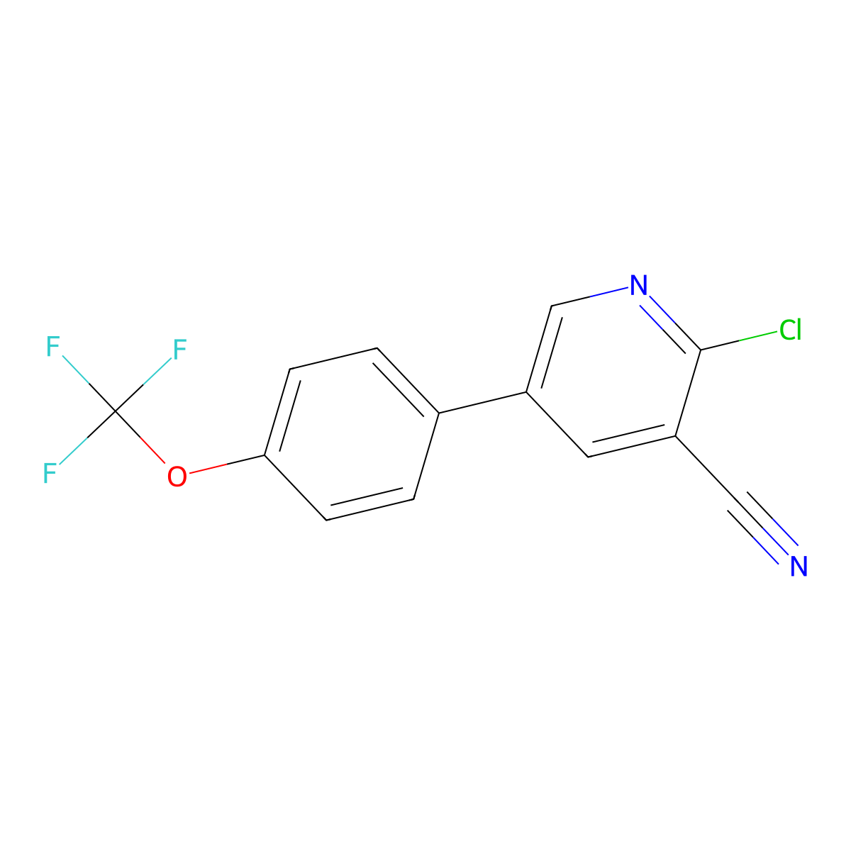 2-Chloro-5-(4-(trifluoromethoxy)phenyl)nicotinonitrile molecular structure, CAS 1261501-65-8