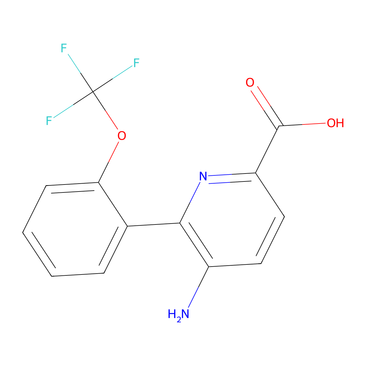 5-Amino-6-[2-(trifluoromethoxy)phenyl]pyridine-2-carboxylic acid molecular structure, CAS 1261503-19-8