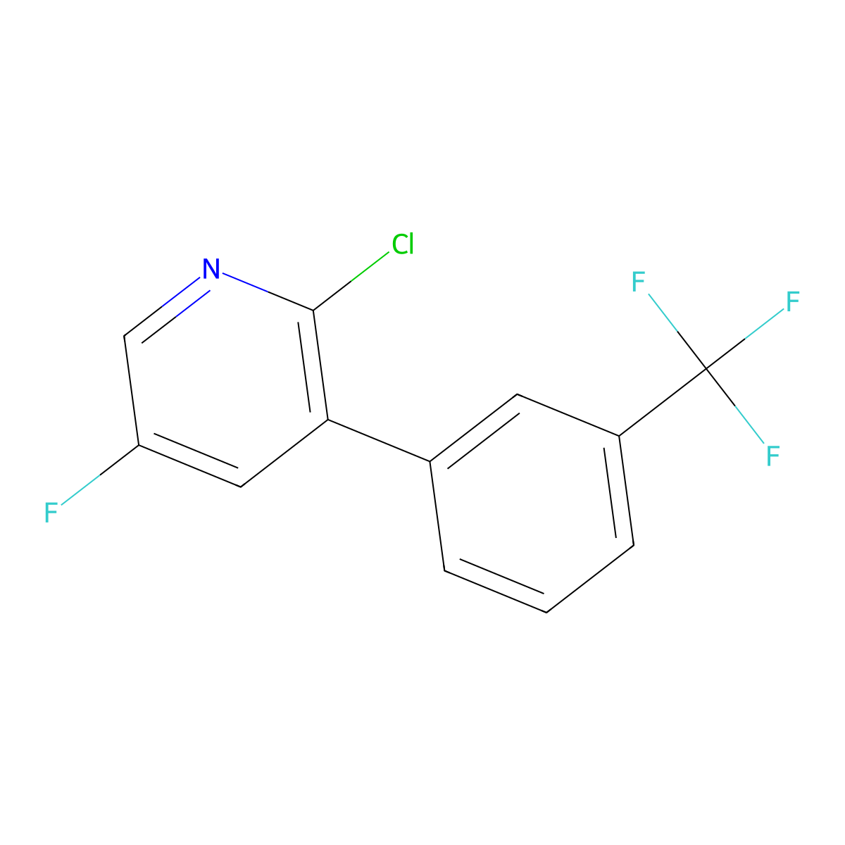 Pyridine, 2-chloro-5-fluoro-3-[3-(trifluoromethyl)phenyl]- molecular structure, CAS 1261541-76-7