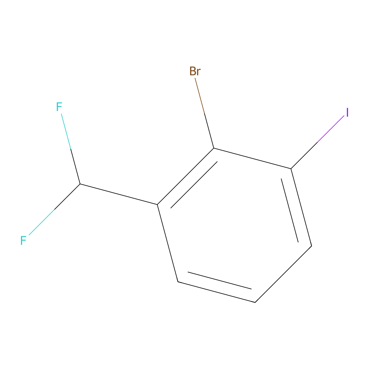 2-Bromo-1-(difluoromethyl)-3-iodobenzene molecular structure, CAS 1261552-67-3