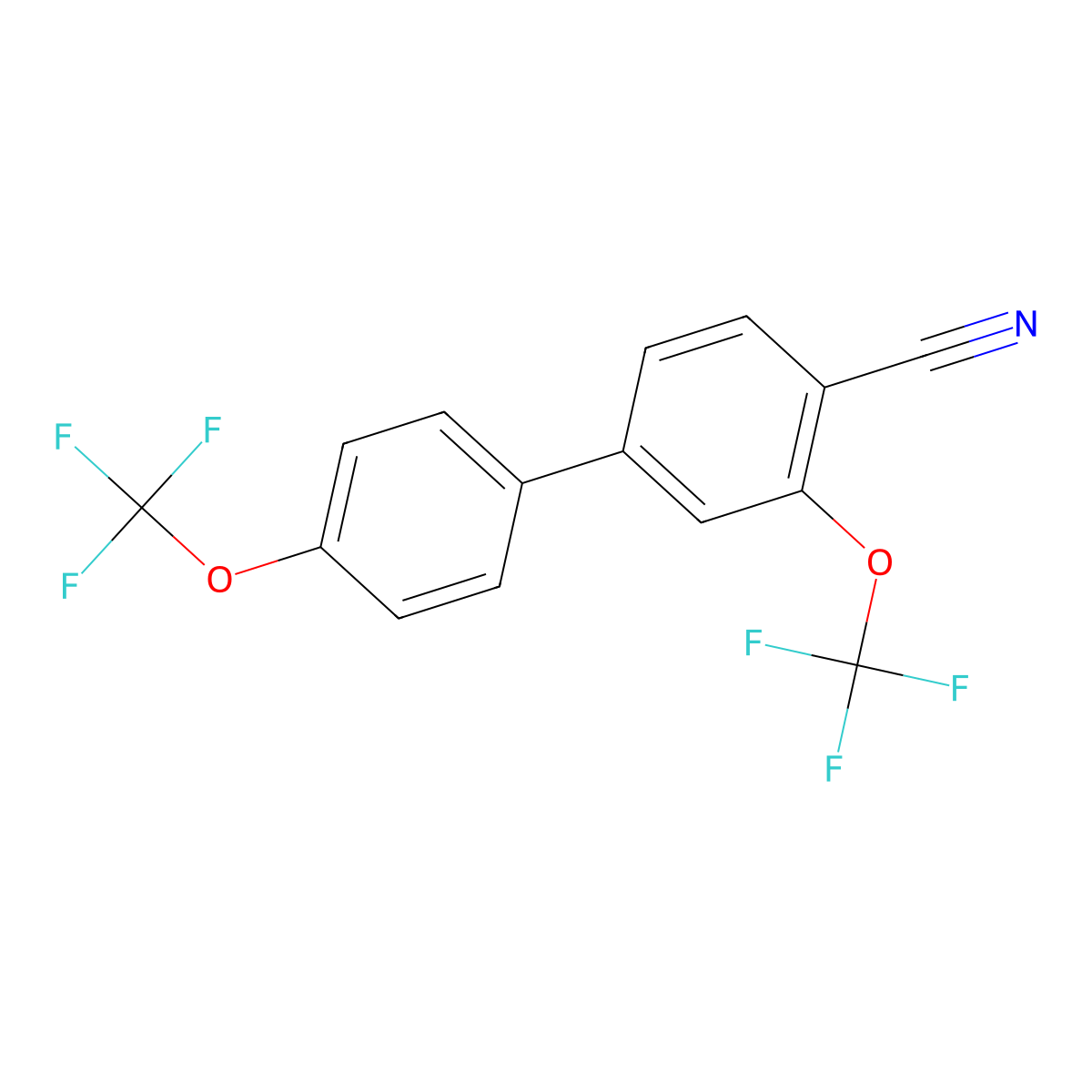 3,4'-Bis(trifluoromethoxy)-[1,1'-biphenyl]-4-carbonitrile molecular structure, CAS 1261570-51-7