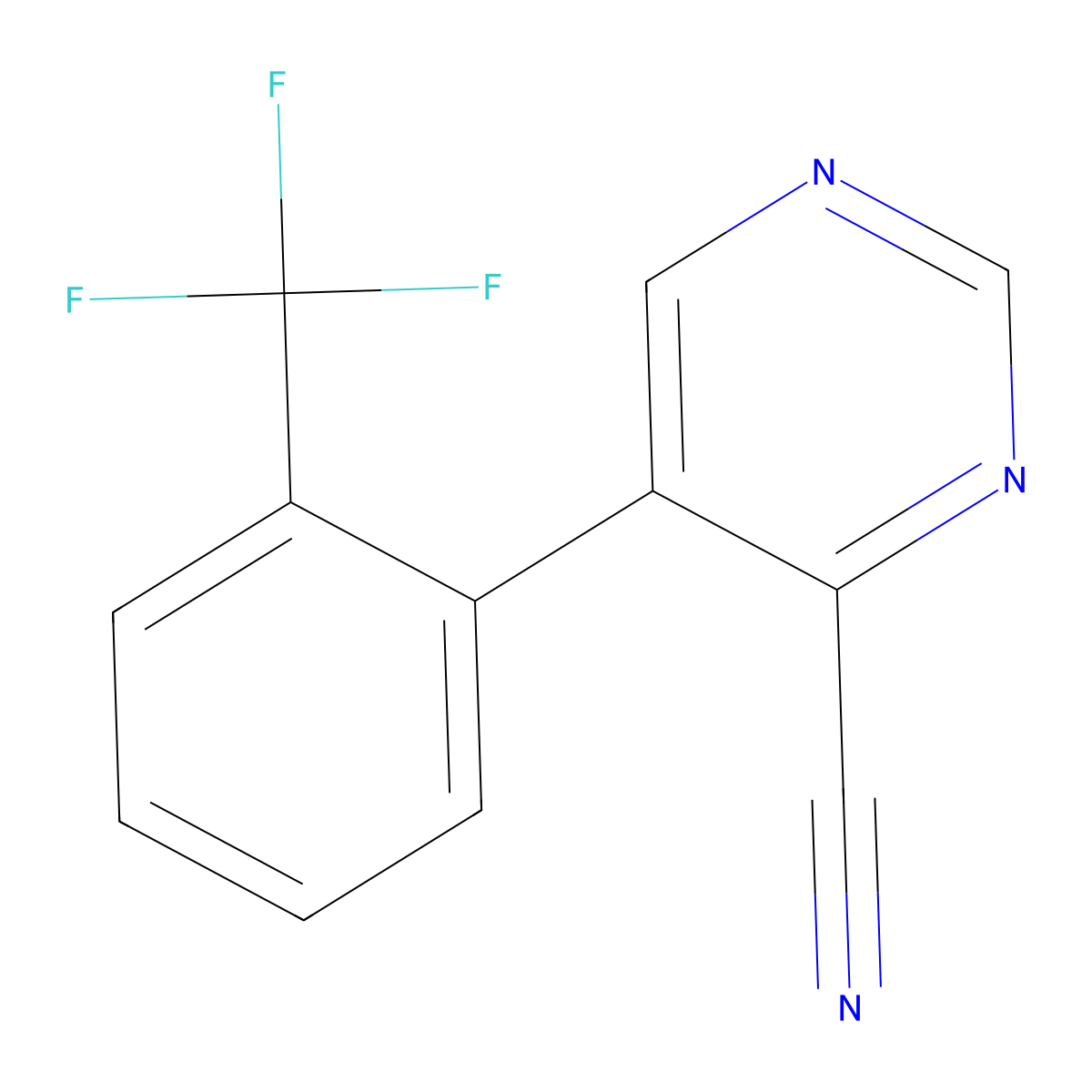 5-(2-(Trifluoromethyl)phenyl)pyrimidine-4-carbonitrile molecular structure, CAS 1261576-47-9