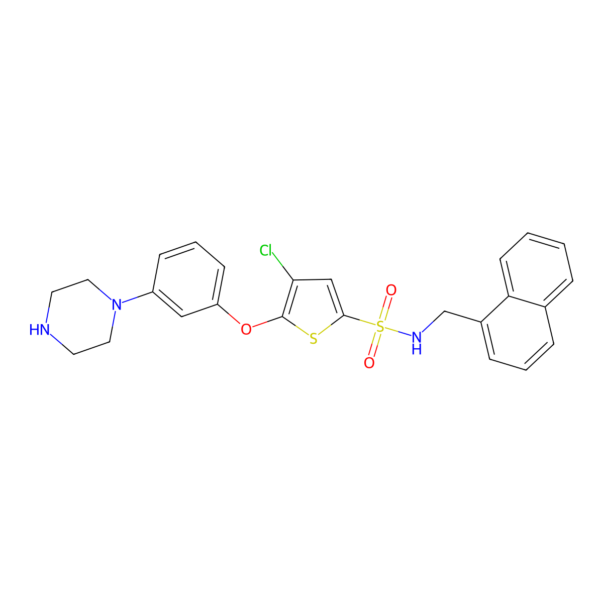 4-Chloro-N-(naphthalen-1-ylmethyl)-5-(3-(piperazin-1-yl)phenoxy)thiophene-2-sulfonamide molecular structure, CAS 1261576-81-1