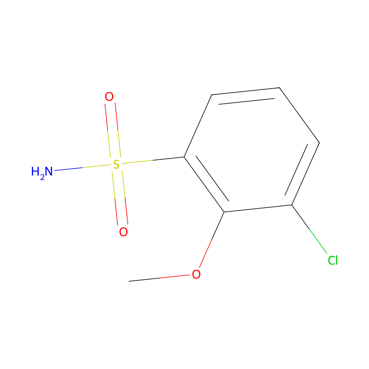 3-Chloro-2-methoxybenzene-1-sulfonamide molecular structure, CAS 1261599-13-6