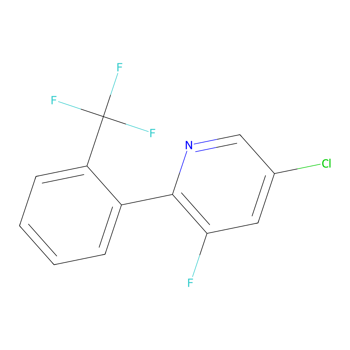 Pyridine, 5-chloro-3-fluoro-2-[2-(trifluoromethyl)phenyl]- molecular structure, CAS 1261603-65-9