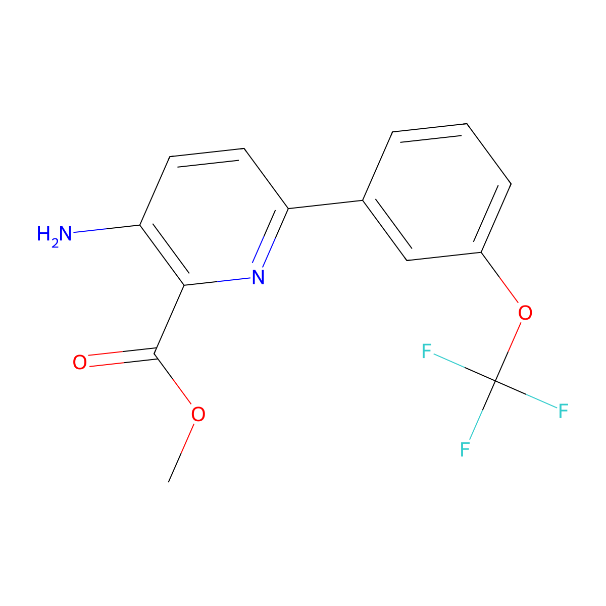 Methyl 3-amino-6-[3-(trifluoromethoxy)phenyl]pyridine-2-carboxylate molecular structure, CAS 1261615-38-6