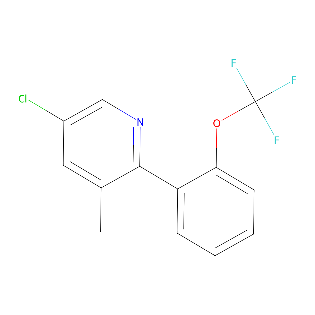 Pyridine, 5-chloro-3-methyl-2-[2-(trifluoromethoxy)phenyl]- molecular structure, CAS 1261685-11-3