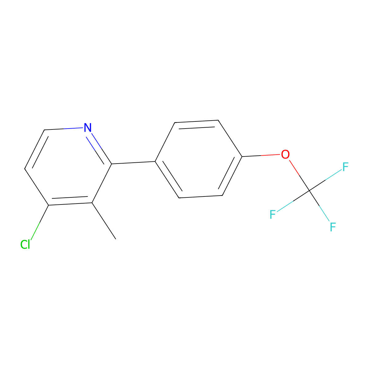 Pyridine, 4-chloro-3-methyl-2-[4-(trifluoromethoxy)phenyl]- molecular structure, CAS 1261685-15-7