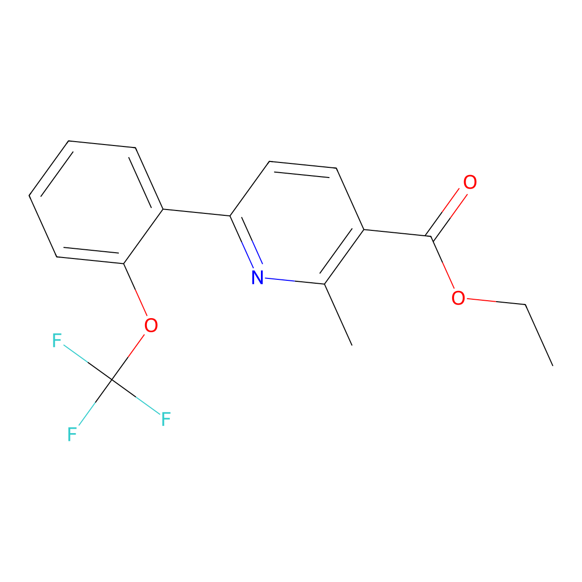 Ethyl 2-methyl-6-[2-(trifluoromethoxy)phenyl]pyridine-3-carboxylate molecular structure, CAS 1261727-05-2