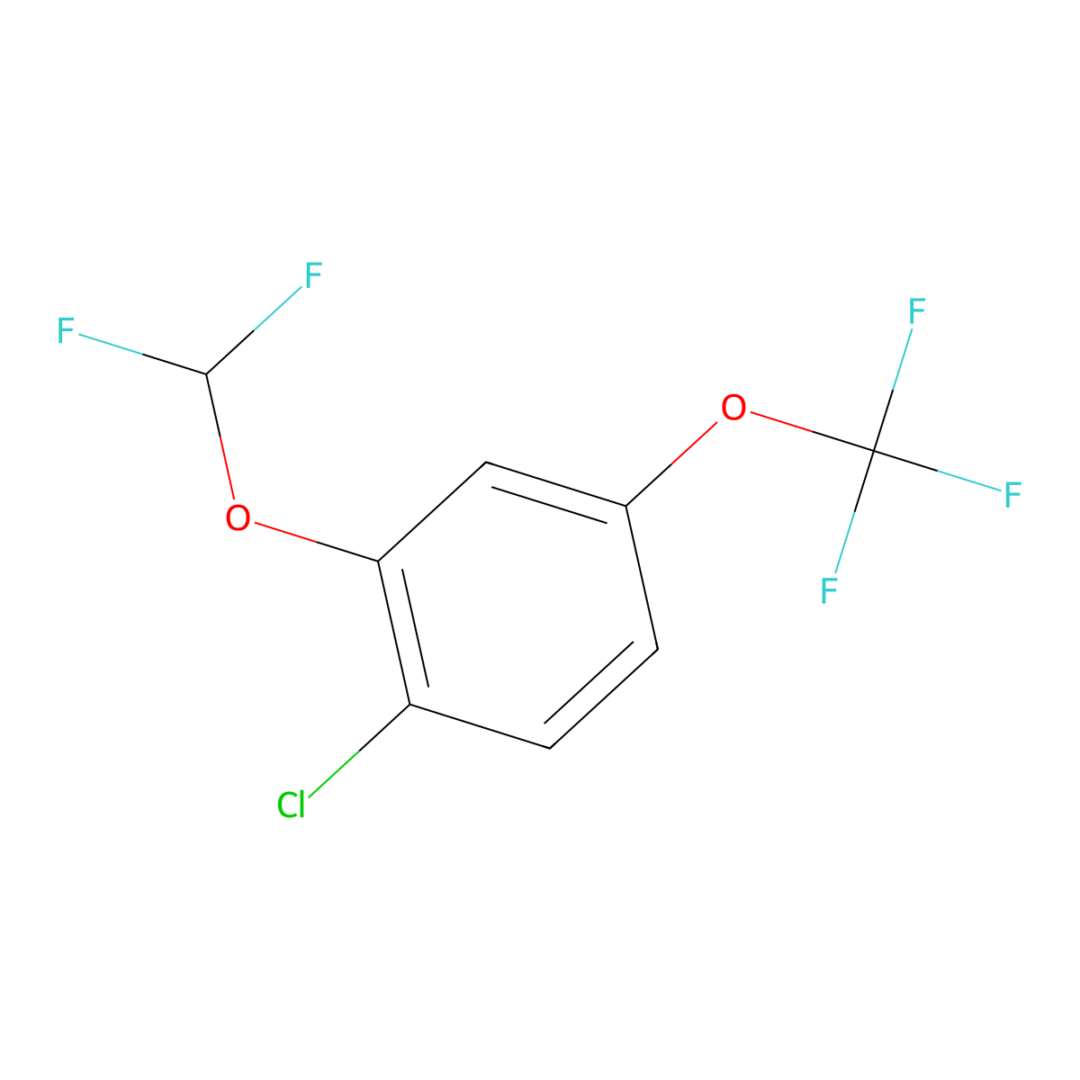 Benzene, 1-chloro-2-(difluoromethoxy)-4-(trifluoromethoxy)- molecular structure, CAS 1261737-00-1