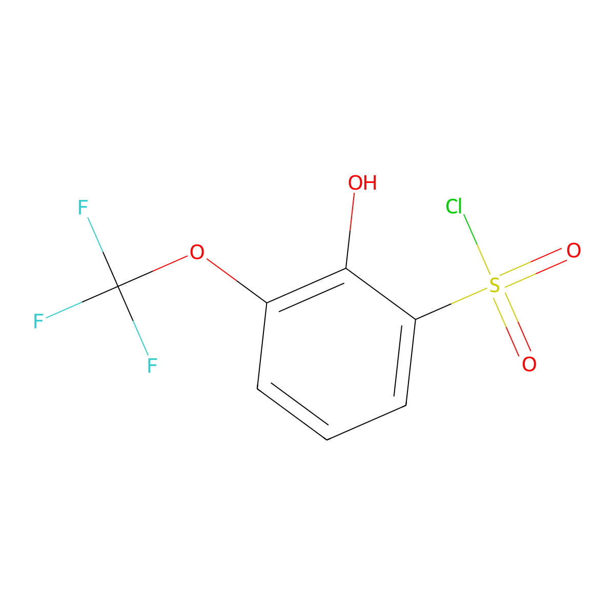 2-Hydroxy-3-(trifluoromethoxy)benzene-1-sulfonyl chloride molecular structure, CAS 1261760-84-2