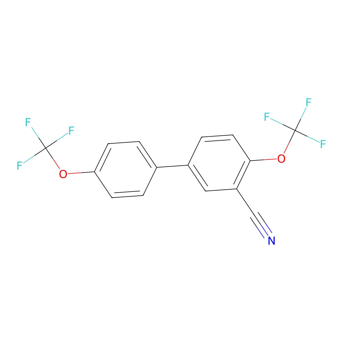 4,4'-Bis(trifluoromethoxy)-[1,1'-biphenyl]-3-carbonitrile molecular structure, CAS 1261763-08-9