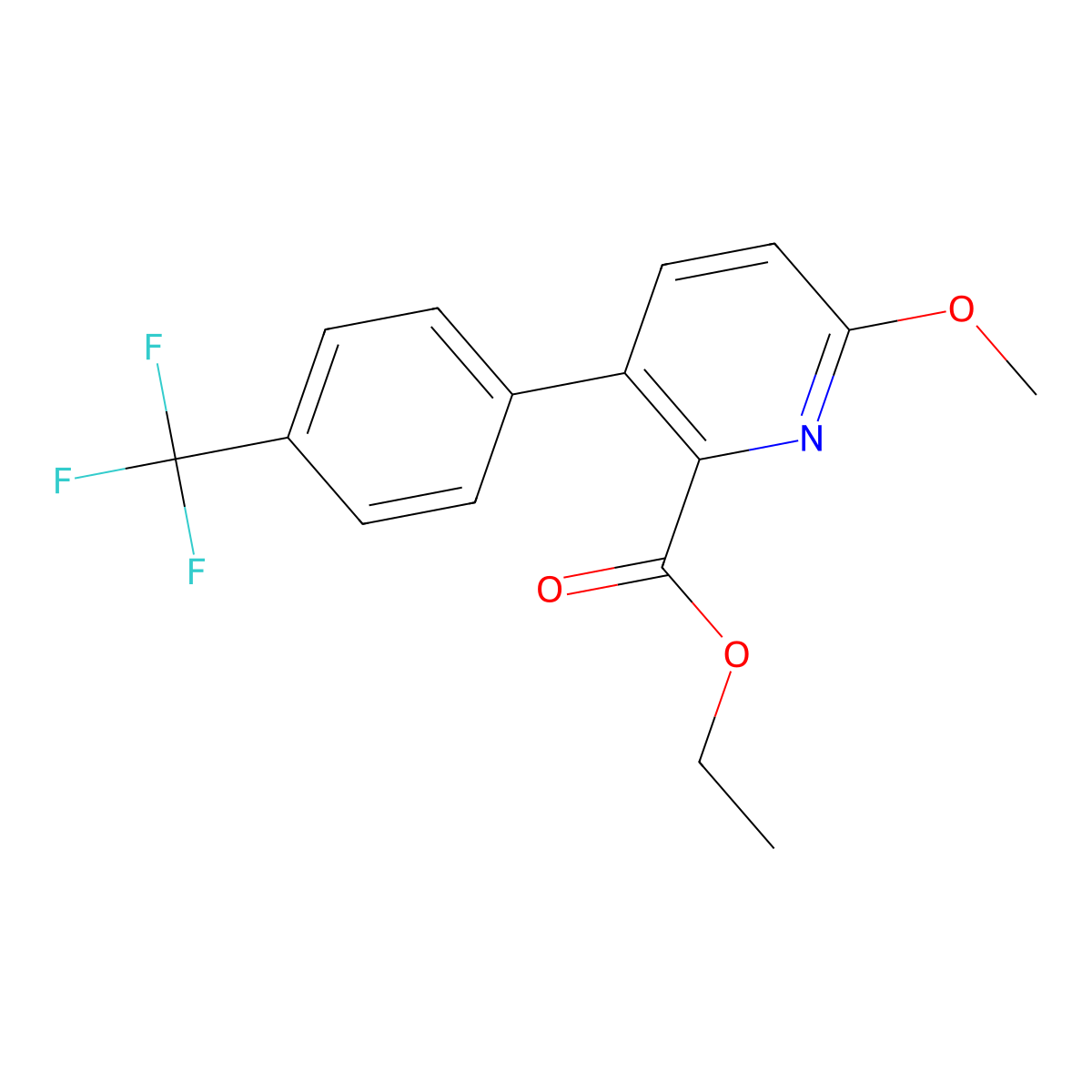 Ethyl 6-methoxy-3-[4-(trifluoromethyl)phenyl]pyridine-2-carboxylate molecular structure, CAS 1261785-23-2