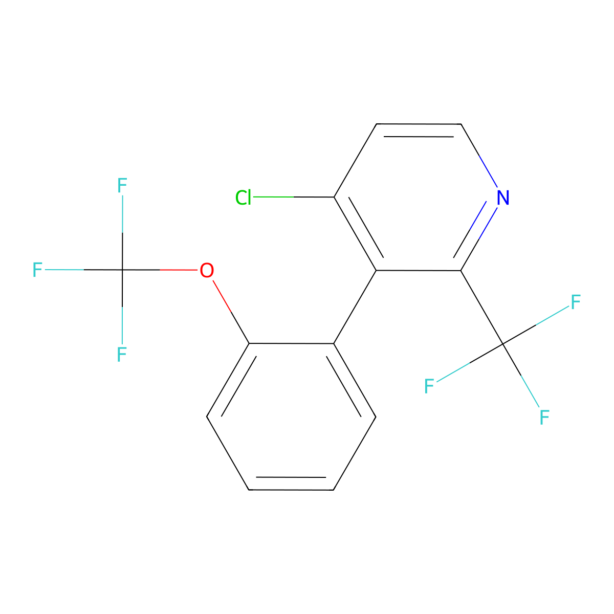 Pyridine, 4-chloro-3-[2-(trifluoromethoxy)phenyl]-2-(trifluoromethyl)- molecular structure, CAS 1261827-62-6