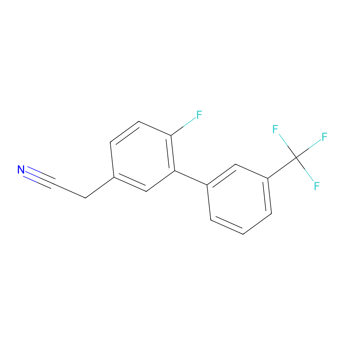 2-(6-Fluoro-3'-(trifluoromethyl)-[1,1'-biphenyl]-3-yl)acetonitrile molecular structure, CAS 1261848-89-8