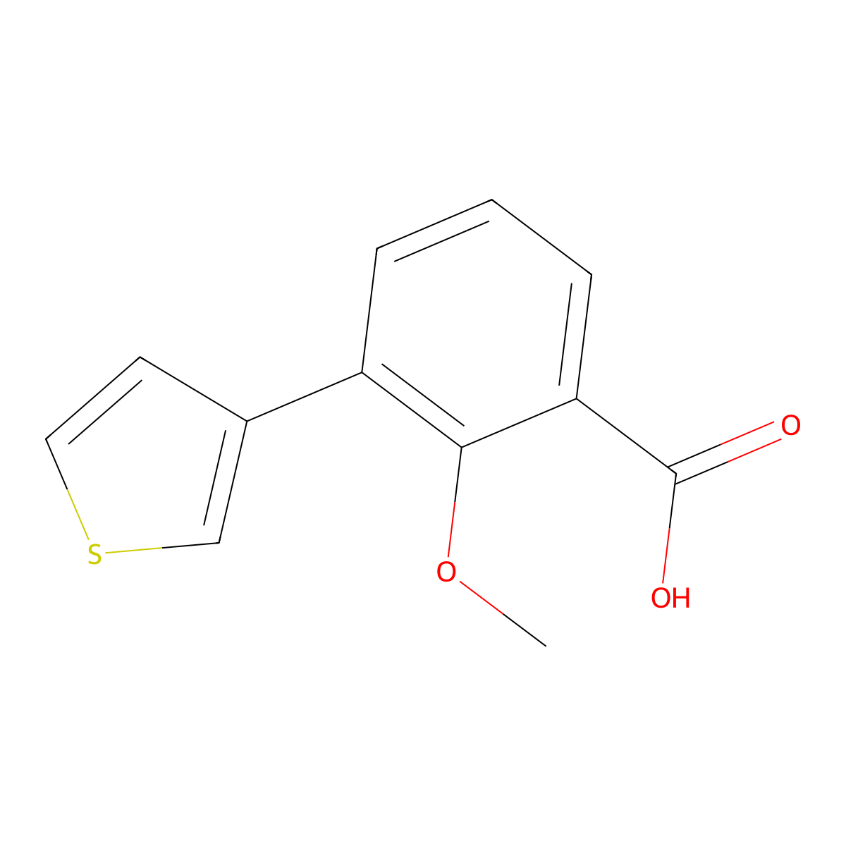 2-Methoxy-3-(thiophen-3-YL)benzoic acid molecular structure, CAS 1261889-19-3