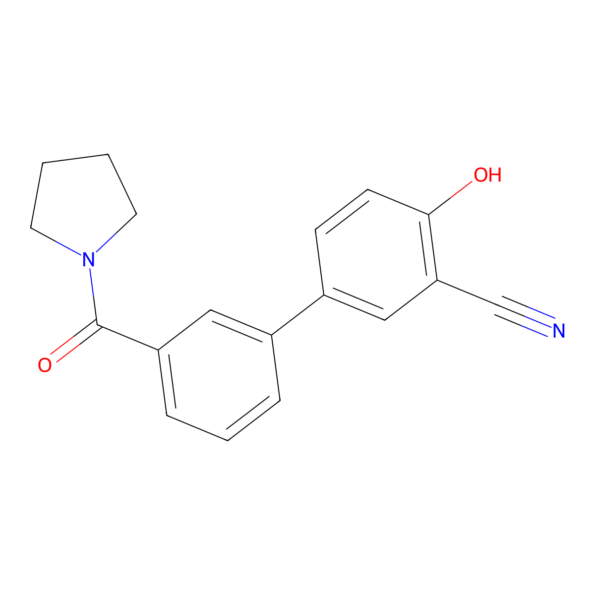 2-Cyano-4-(3-pyrrolidinylcarbonylphenyl)phenol molecular structure, CAS 1261890-12-3