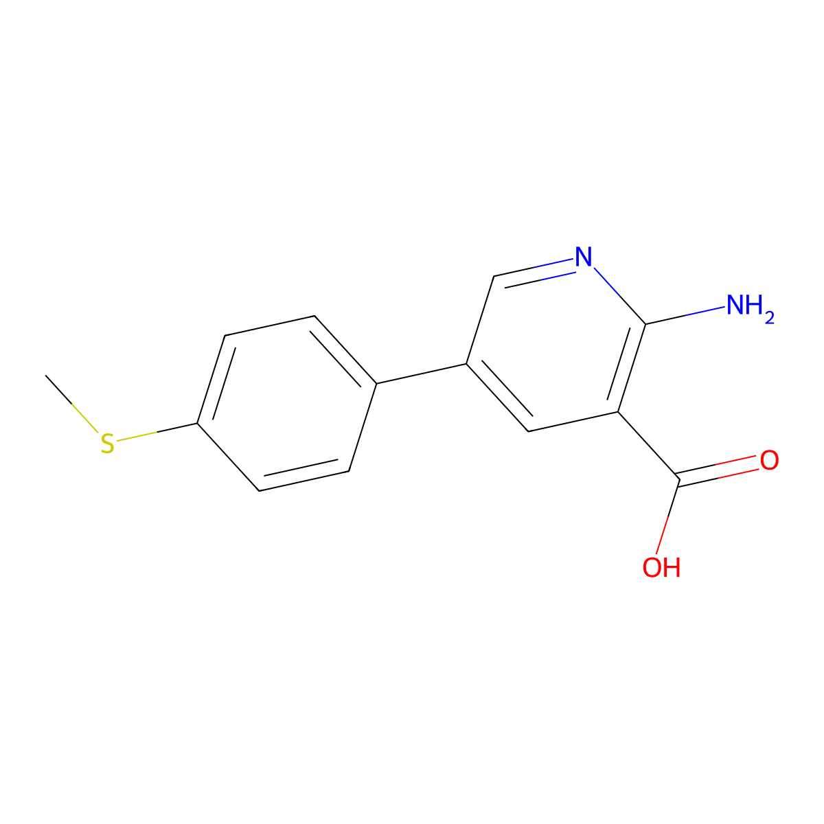 2-Amino-5-(4-methylthiophenyl)nicotinic acid molecular structure, CAS 1261890-37-2