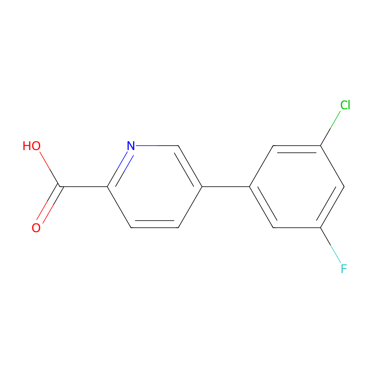 5-(3-Chloro-5-fluorophenyl)picolinic acid molecular structure, CAS 1261890-89-4