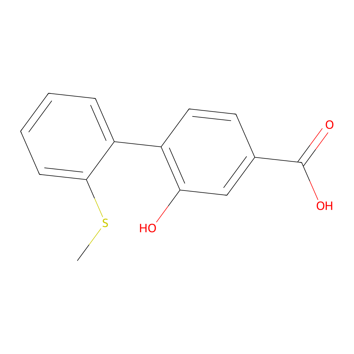 3-Hydroxy-4-(2-methylthiophenyl)benzoic acid molecular structure, CAS 1261891-73-9