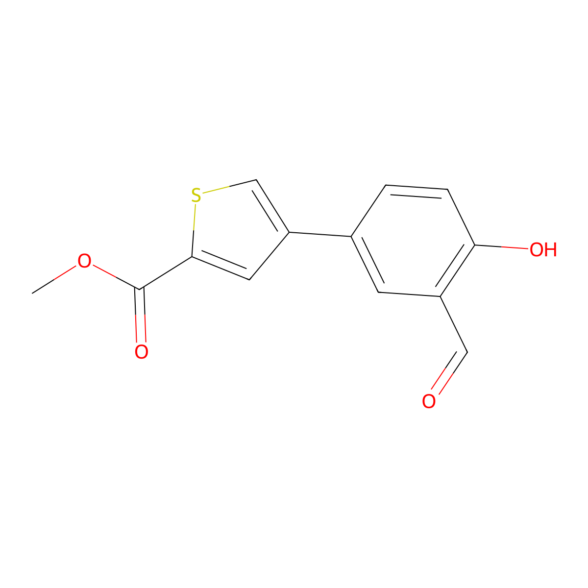 Methyl 4-(3-formyl-4-hydroxyphenyl)thiophene-2-carboxylate molecular structure, CAS 1261892-16-3
