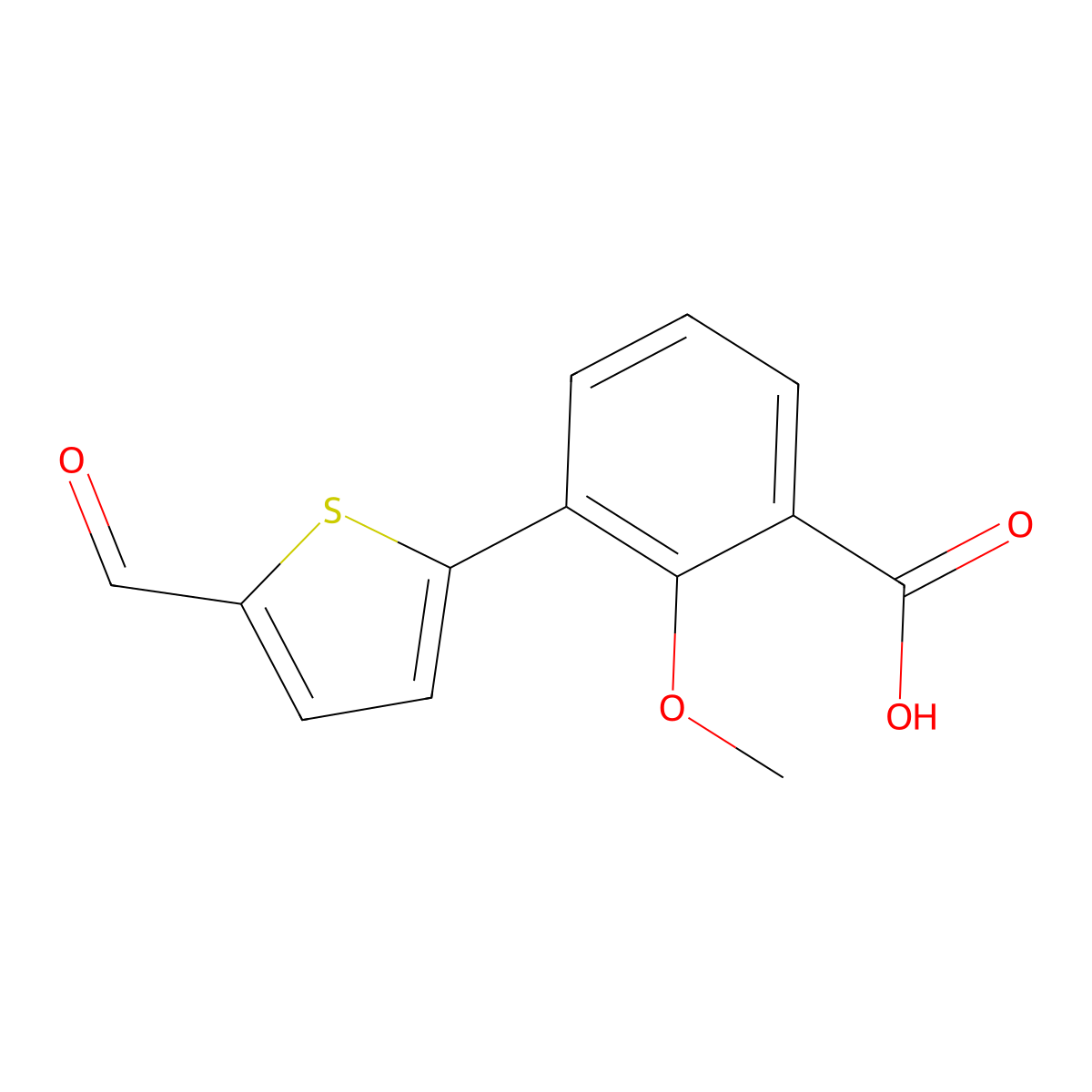 3-(5-Formylthiophen-2-YL)-2-methoxybenzoic acid molecular structure, CAS 1261893-55-3