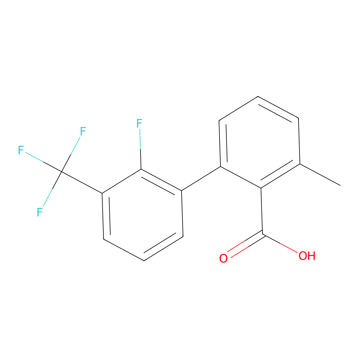 2-(2-Fluoro-3-trifluoromethylphenyl)-6-methylbenzoic acid molecular structure, CAS 1261893-64-4