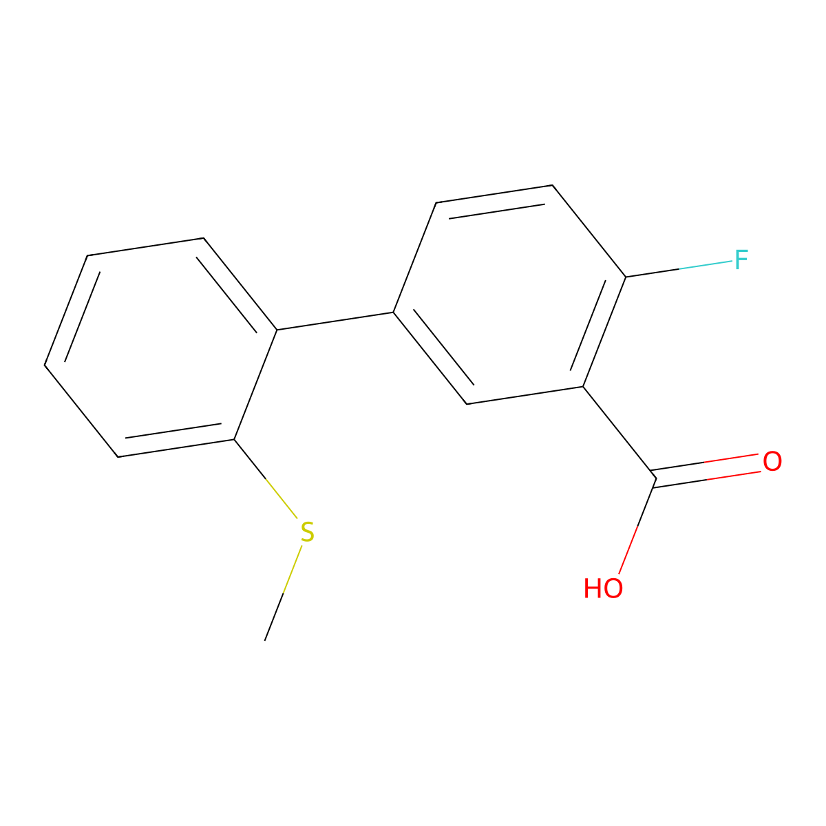 2-Fluoro-5-(2-methylthiophenyl)benzoic acid molecular structure, CAS 1261894-43-2