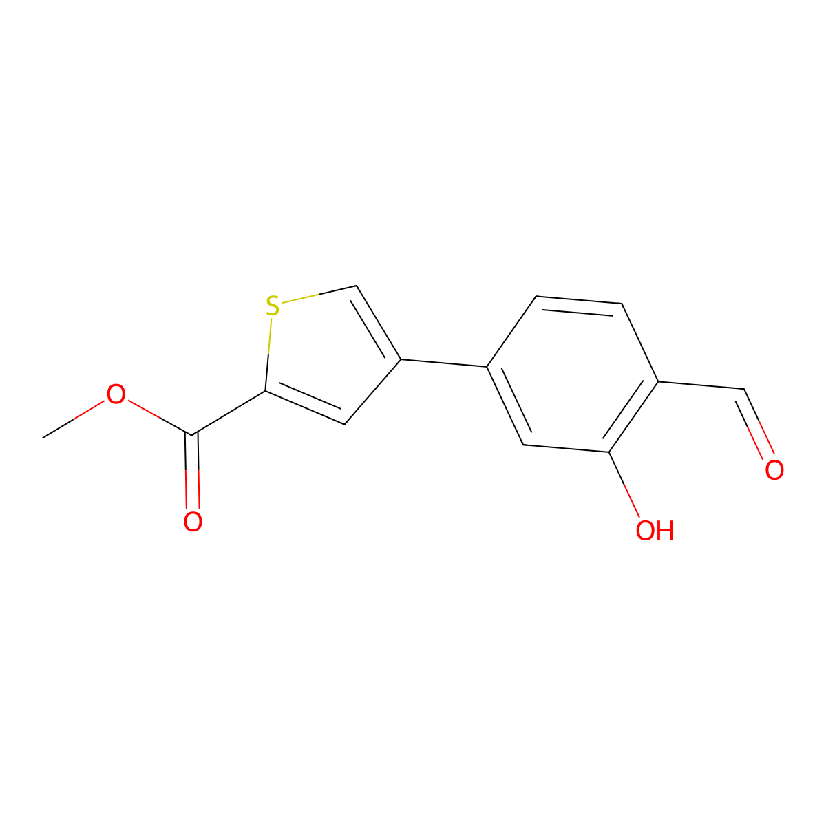 Methyl 4-(4-formyl-3-hydroxyphenyl)thiophene-2-carboxylate molecular structure, CAS 1261895-27-5