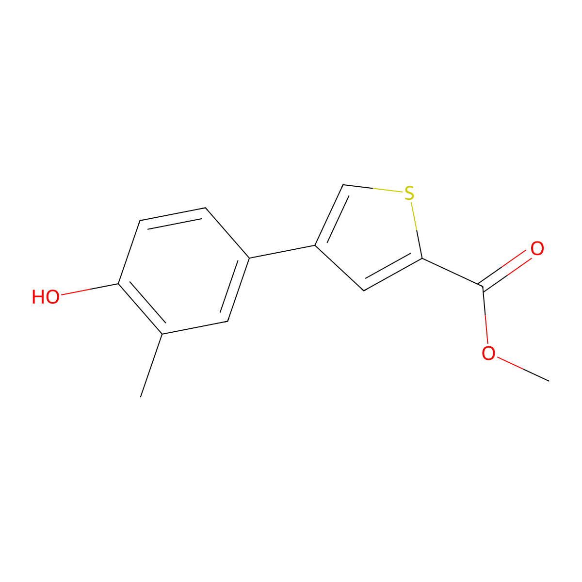 Methyl 4-(4-hydroxy-3-methylphenyl)thiophene-2-carboxylate molecular structure, CAS 1261896-68-7