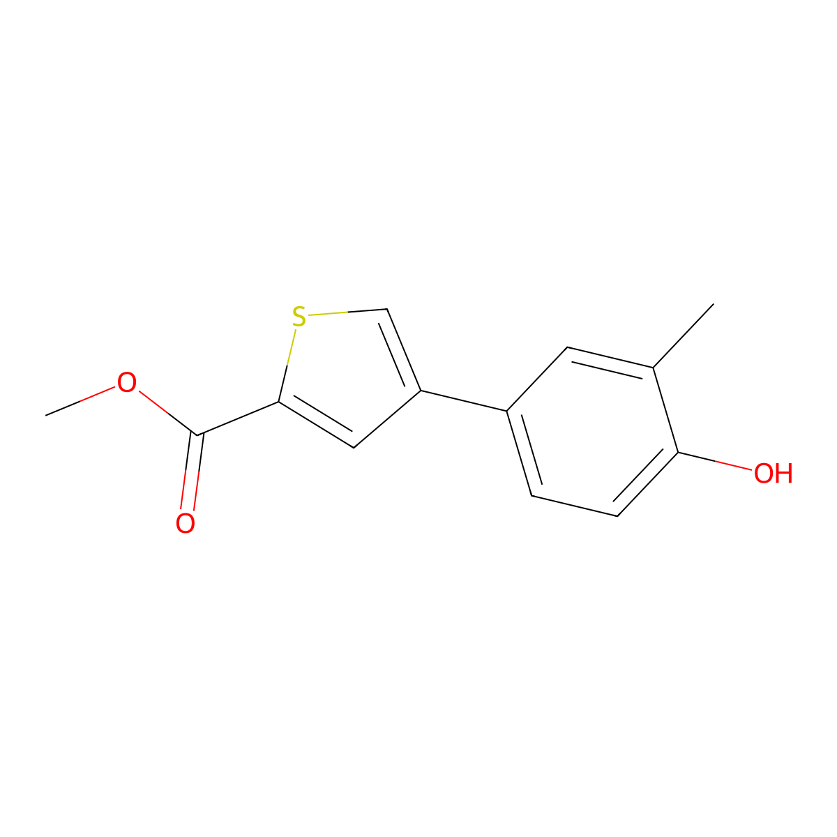 Methyl 4-(4-hydroxy-3-methylphenyl)thiophene-2-carboxylate molecular structure, CAS 1261896-68-7