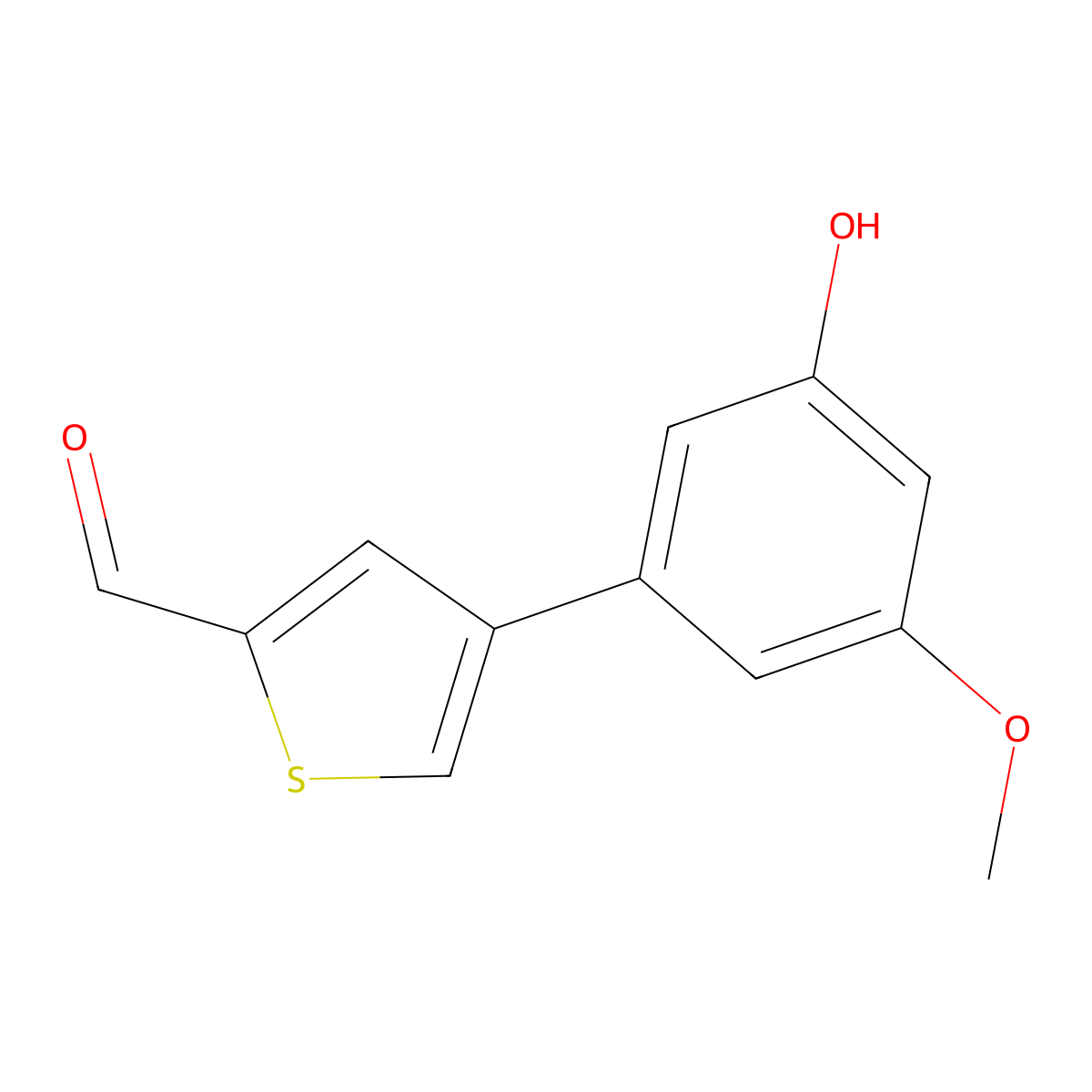 4-(3-Hydroxy-5-methoxyphenyl)thiophene-2-carbaldehyde molecular structure, CAS 1261896-81-4