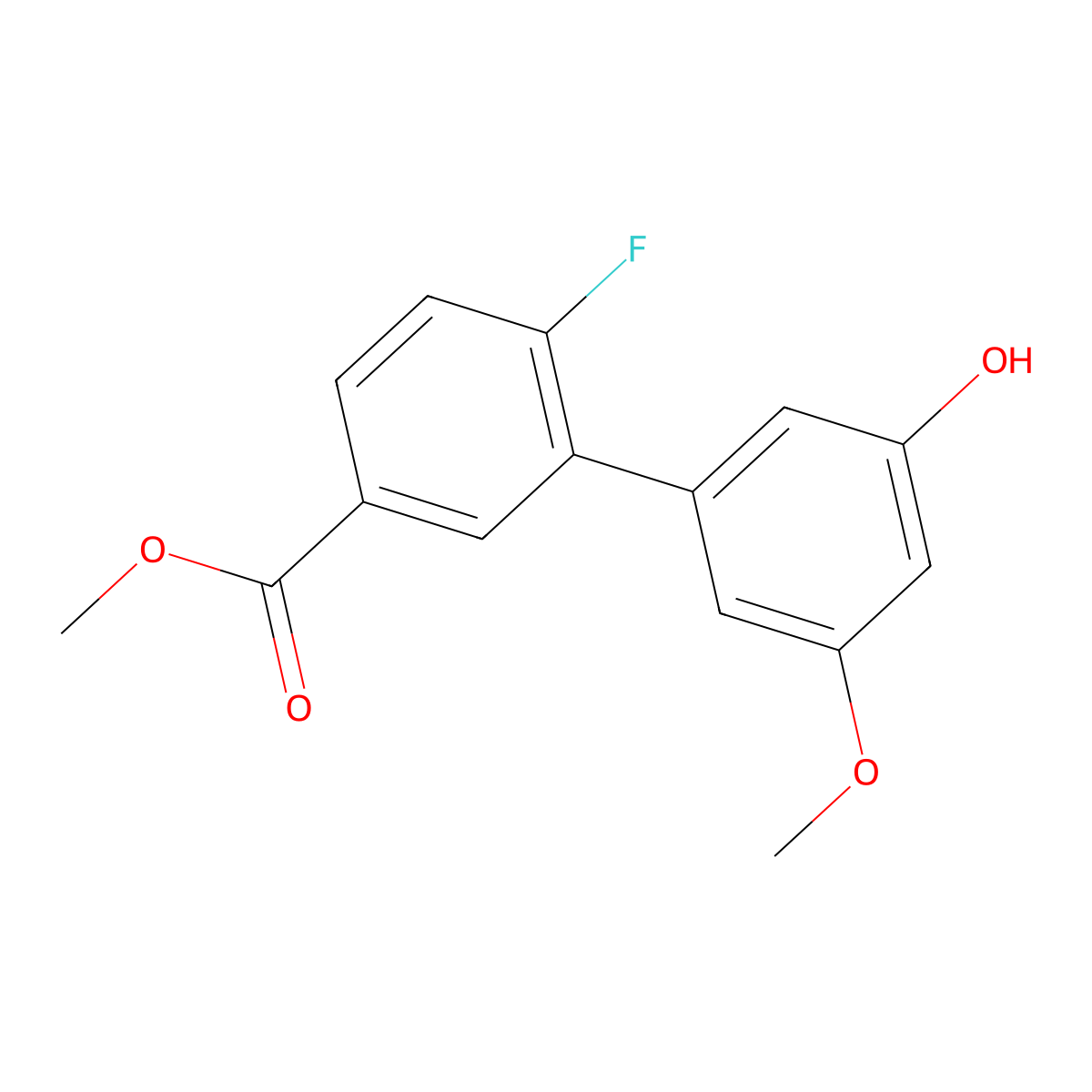 Methyl 6-fluoro-3'-hydroxy-5'-methoxy[1,1'-biphenyl]-3-carboxylate molecular structure, CAS 1261896-91-6