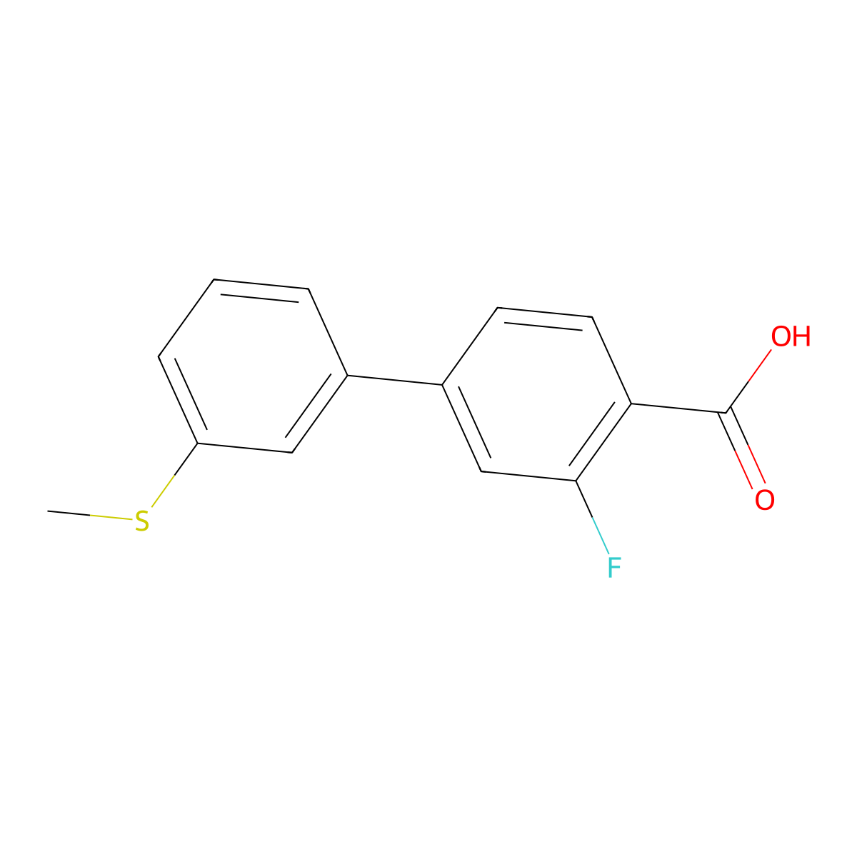 2-Fluoro-4-(3-methylthiophenyl)benzoic acid molecular structure, CAS 1261900-00-8