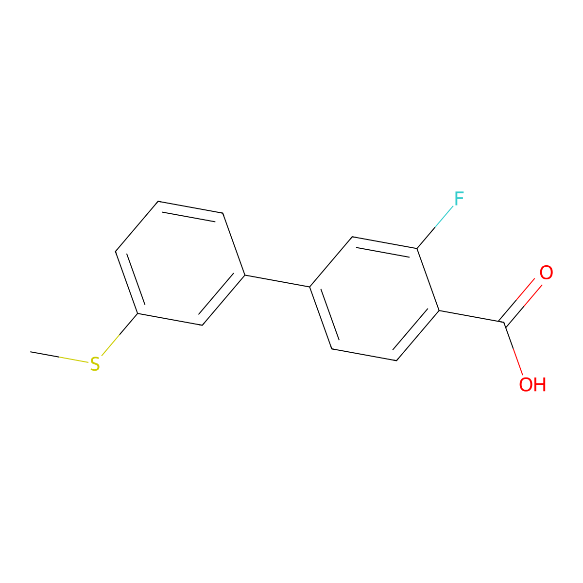 2-Fluoro-4-(3-methylthiophenyl)benzoic acid molecular structure, CAS 1261900-00-8